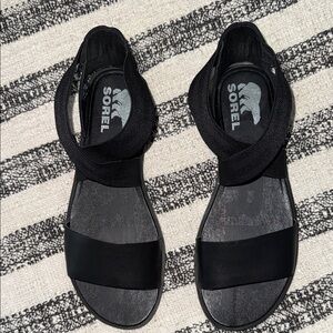Sorel Ella ii sandals sz 8 1/2 summer, leather, sandal, casual, black,minimalist
